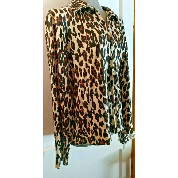 Lisa International Leopard Animal Print Full Zip Jacket Shirt Long Sleeve XLP - Picture 3 of 12